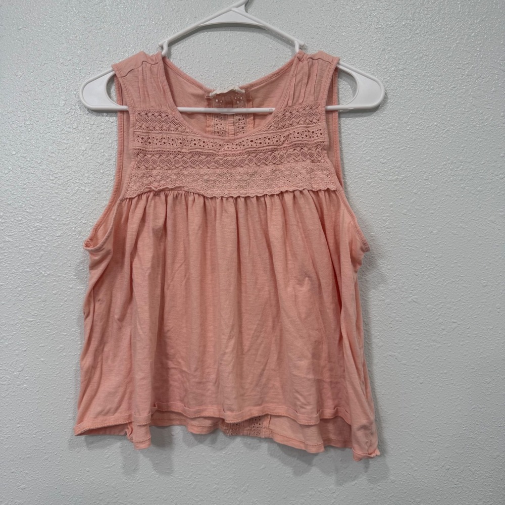Lucky Brand Womens Peach Pink Eyelet Lace Trim Sleeveless Tank Top Medium
